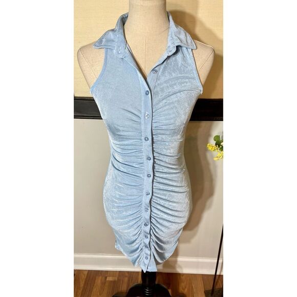 Just Polly Ruched Dress Blue NWT- Medium - Picture 3 of 7